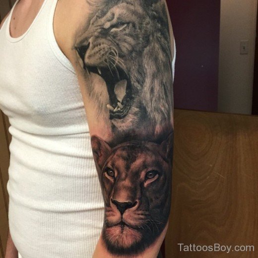 Lion Tattoo Design On Half Sleeve 7-TB1084