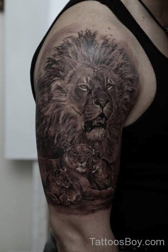 Lion Tattoo Design On Half Sleeve-TB1085