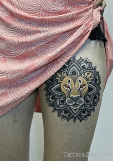 Lion Tattoo On Thigh