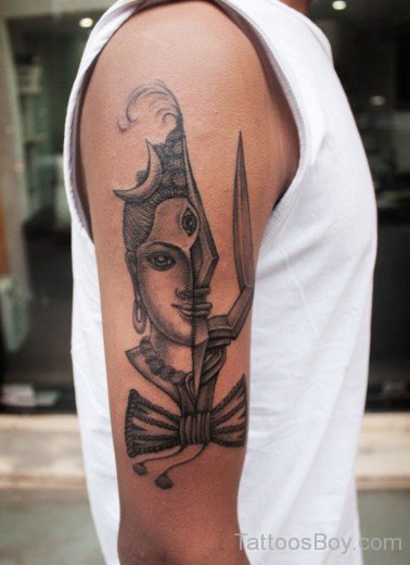 Lord Shiva With Trishul Tattoo On Half Sleeve-TB155