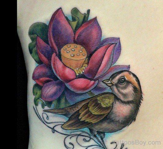 Beautiful Lotus And Sparrow Tattoo-Tb1065