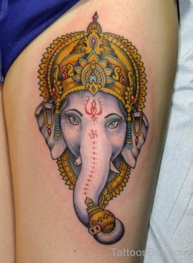 Lovely Ganesha Tattoo On Thigh-TB1162