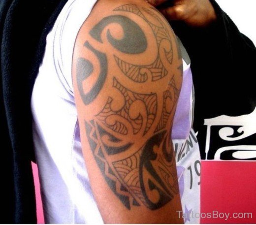 Maori Tribal Tattoo On Half Sleeve 