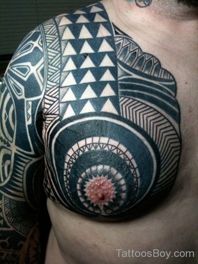 Maori Tribal Tattoo On Chest 