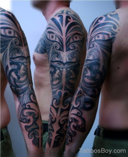 Maori Tribal Tattoo Design On Full Sleeve 78-TB1109