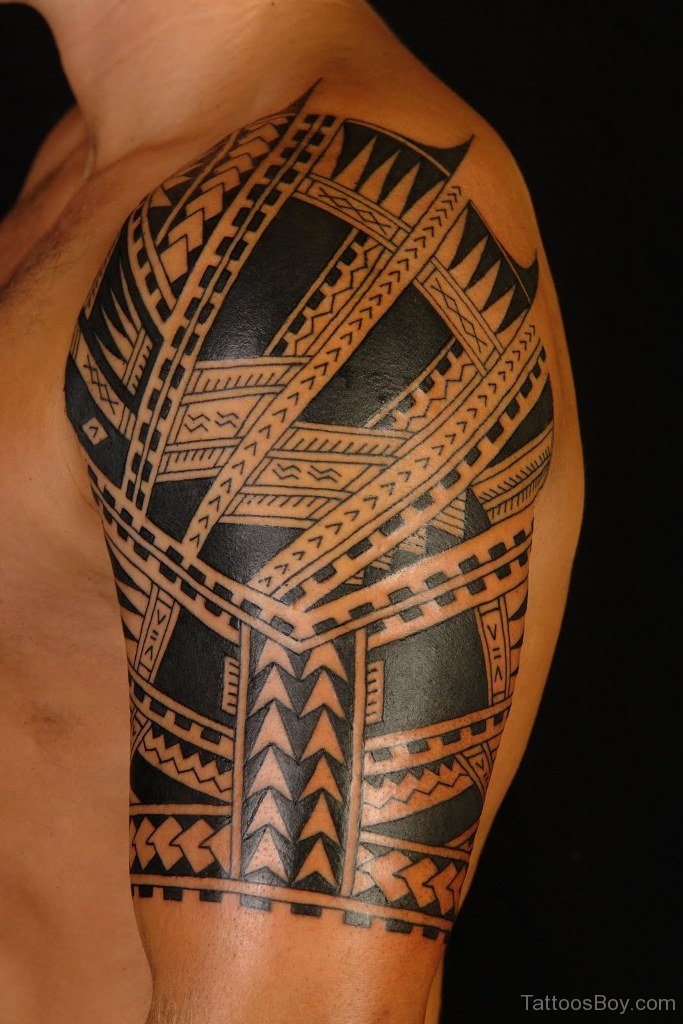 Maori Tribal Tattoo Design On Half Sleeve