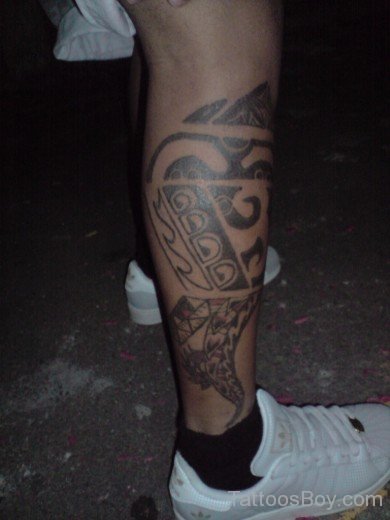 Maori Tribal Tattoo Design On Leg 7-TB1112