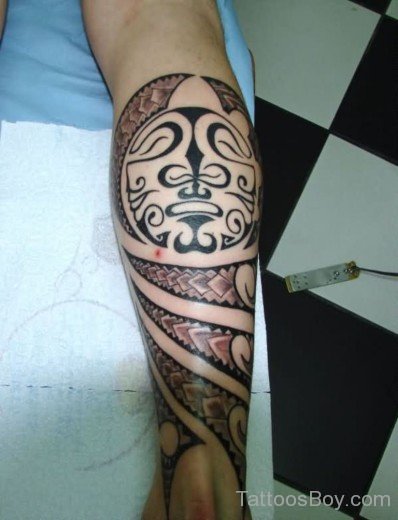 Maori Tribal Tattoo Design On Leg-TB1113