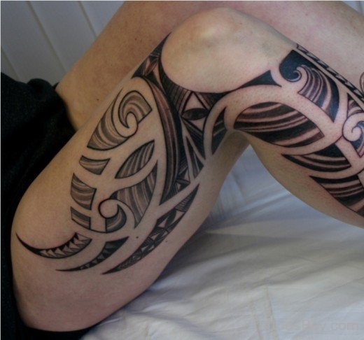Maori Tribal Tattoo Design On Thigh-TB1118