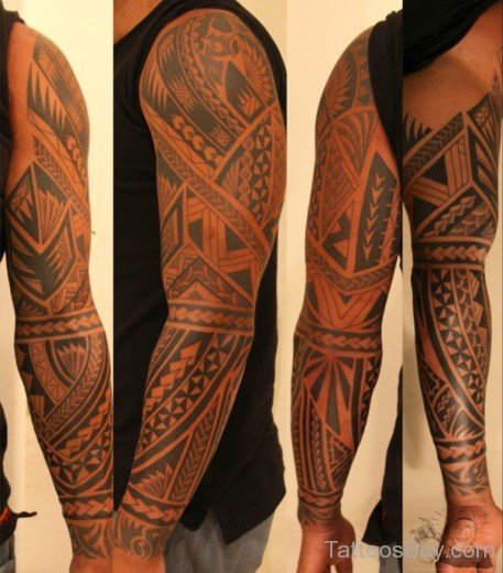 Maori Tribal Tattoo On Full Sleeve-TB1140