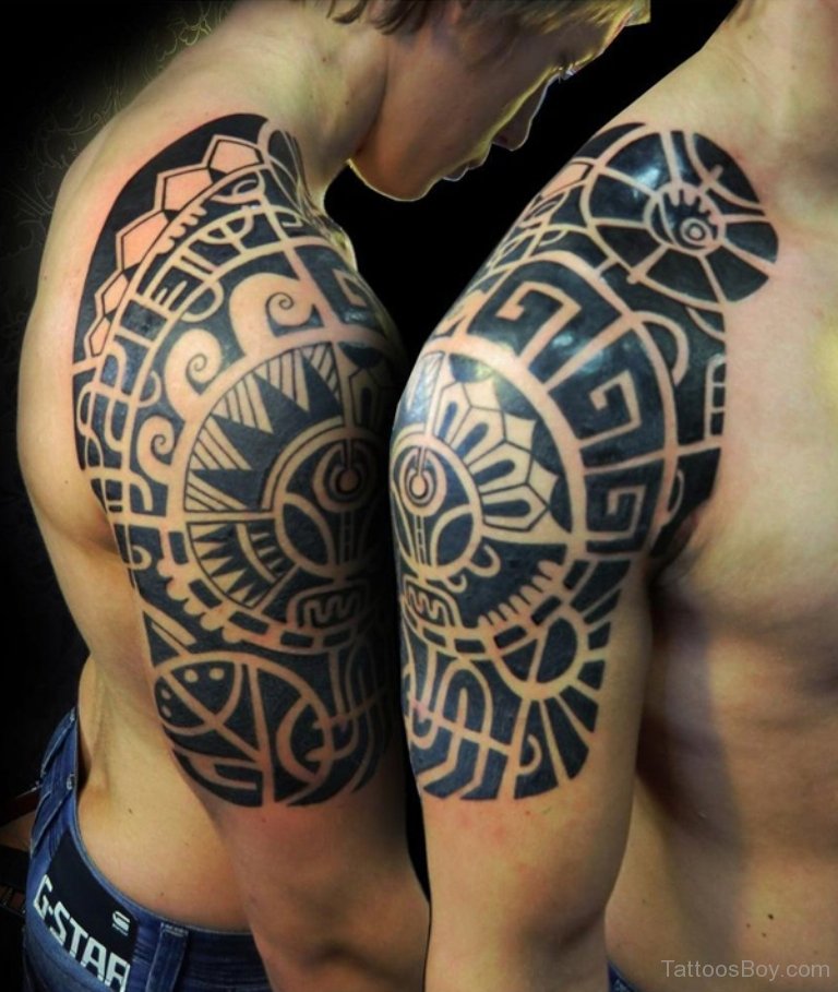 Maori Tribal Tattoo On Half Sleeve.