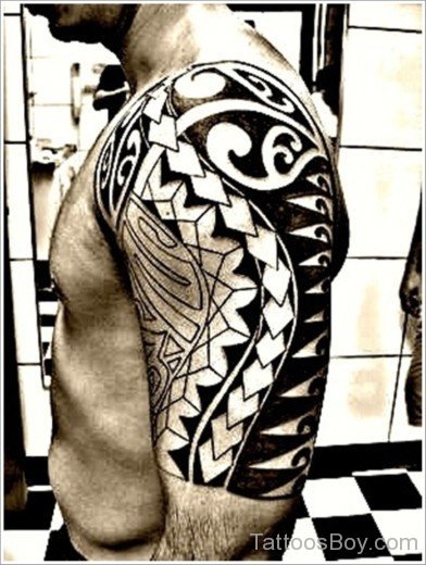 Maori Tribal Tattoo On Half Sleeve-TB1143