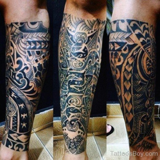Maori Tribal Tattoo On Leg 3-TB1146