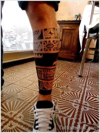 Maori Tribal Tattoo On Leg 5-TB1147
