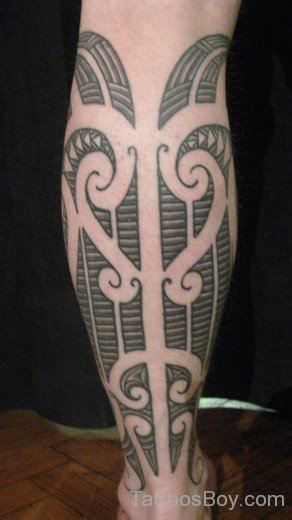 Maori Tribal Tattoo On Leg 7-TB1148