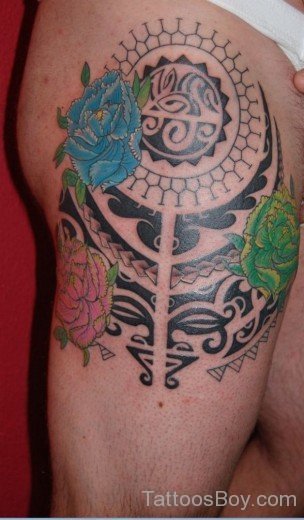Maori Tribal Tattoo On Thigh-TB1159