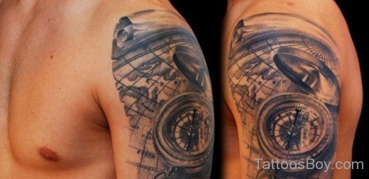 Map And Compass Tattoo On Shoulder-TB1065