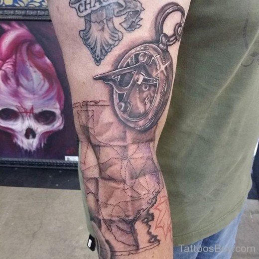 Map And Map Tattoo On Bicep-TB1051