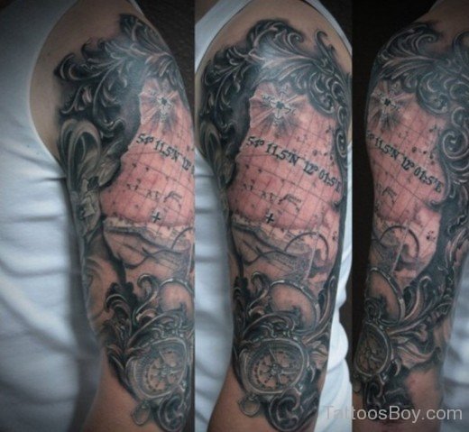 Map Tattoo Design On Half Sleeve '-TB1053