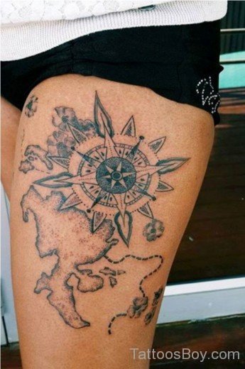 Map Tattoo On Thigh