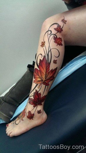 Maple Leaf Tattoo On Leg-TB1142
