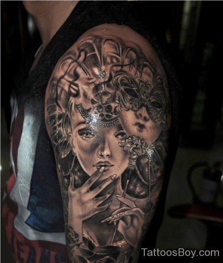 Mask Tattoo On Half Sleeve 7-TB137