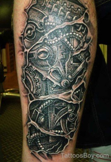 Mechanical Leg Tattoo