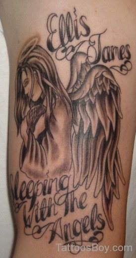 Memorial Angel Tattoo Design On Bicep-TB1043