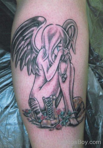 Memorial Angel Tattoo On Leg-TB1065