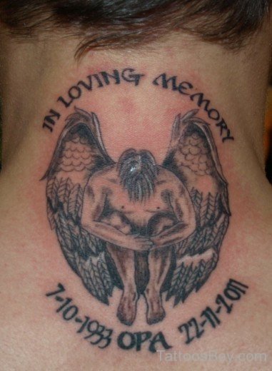 Memorial Angel Tattoo On Nape-TB1066