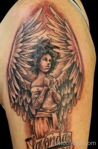 Memorial Angel Tattoo On Shoulder-TB1069