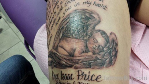 Memorial Angel Tattoo On Thigh-TB1072