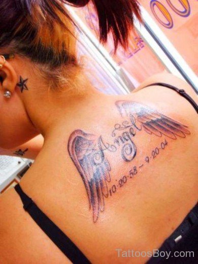 Memorial Angel Wings Tattoo On Nape-TB1077
