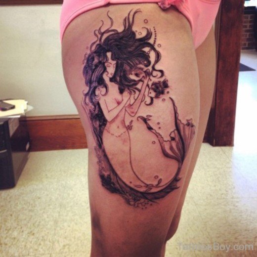 Mermaid Tattoo On Thigh