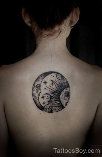 Moon And Sun Tattoo On Back-TB1040
