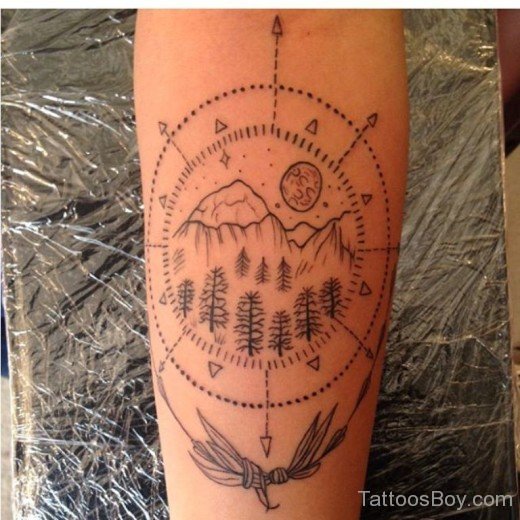 Mountains Forest Compass Tattoo-TB1106