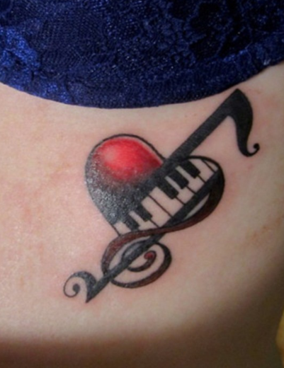 Music Heart Tattoo On Rib- TB1044