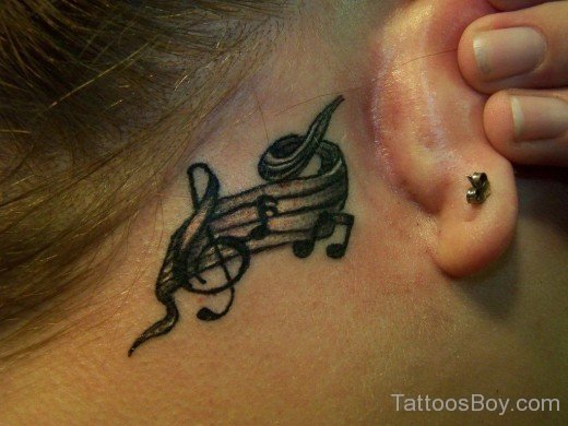 Music Notes Tattoo On Behind Ear 4- TB1052