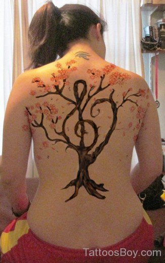 Musical Tree Tattoo On Back- TB1086