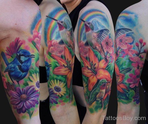 Nature Flower Tattoo On Half Sleeve