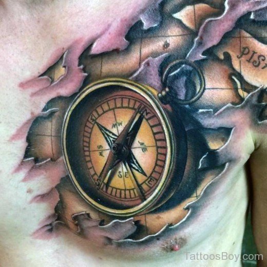 Nautical Compass Tattoo On Chest-TB1067