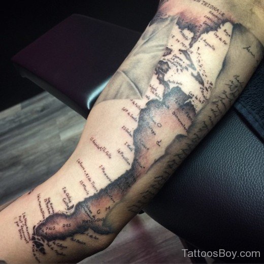 Nautical Map Tattoo On Half Sleeve-TB149