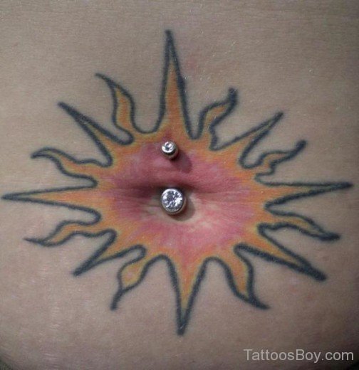 Navel Piercing & Sun Tattoo-TB1042
