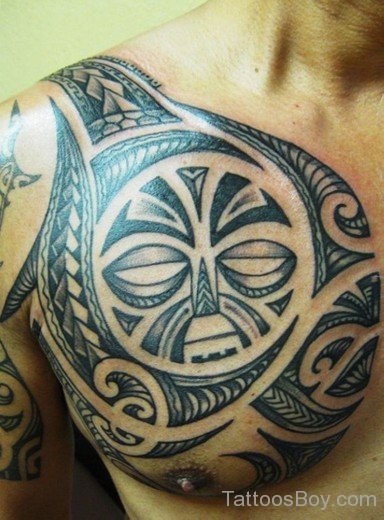 Nice Maori Tribal Tattoo On Chest-TB1165