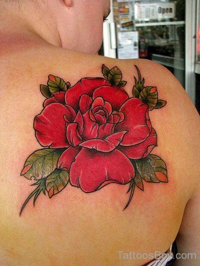 Nice Rose Tattoo On Back