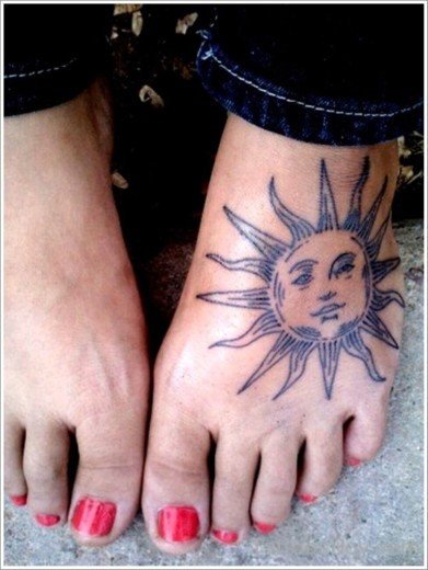Awesome Sun Tattoo On Foot-TB1045