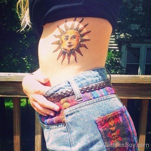 Nice  Sun Tattoo On Rib-TB1043