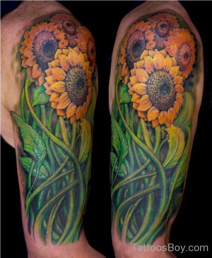 Awesome Sunflower Tattoo On Half Sleeve-TB1248