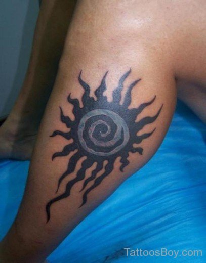 Nice Tribal Sun Tattoo On Leg-TB1047