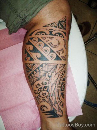 Nice Tribal Tattoo On Leg 4-TB12103